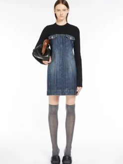Abito aderente in denim e maglia