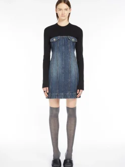 Abito aderente in denim e maglia