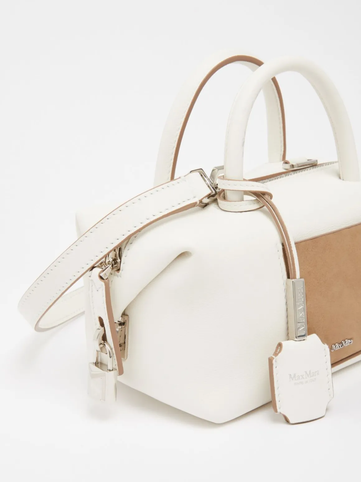 Bauletto piccolo in pelle con tasca suede