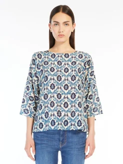 Blusa in crêpe de Chine stampato