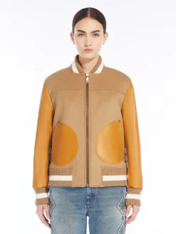 Bomber in lana, velluto e pelle