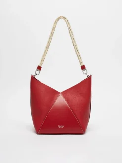 Borsa secchiello piccola in pelle con manico in corda