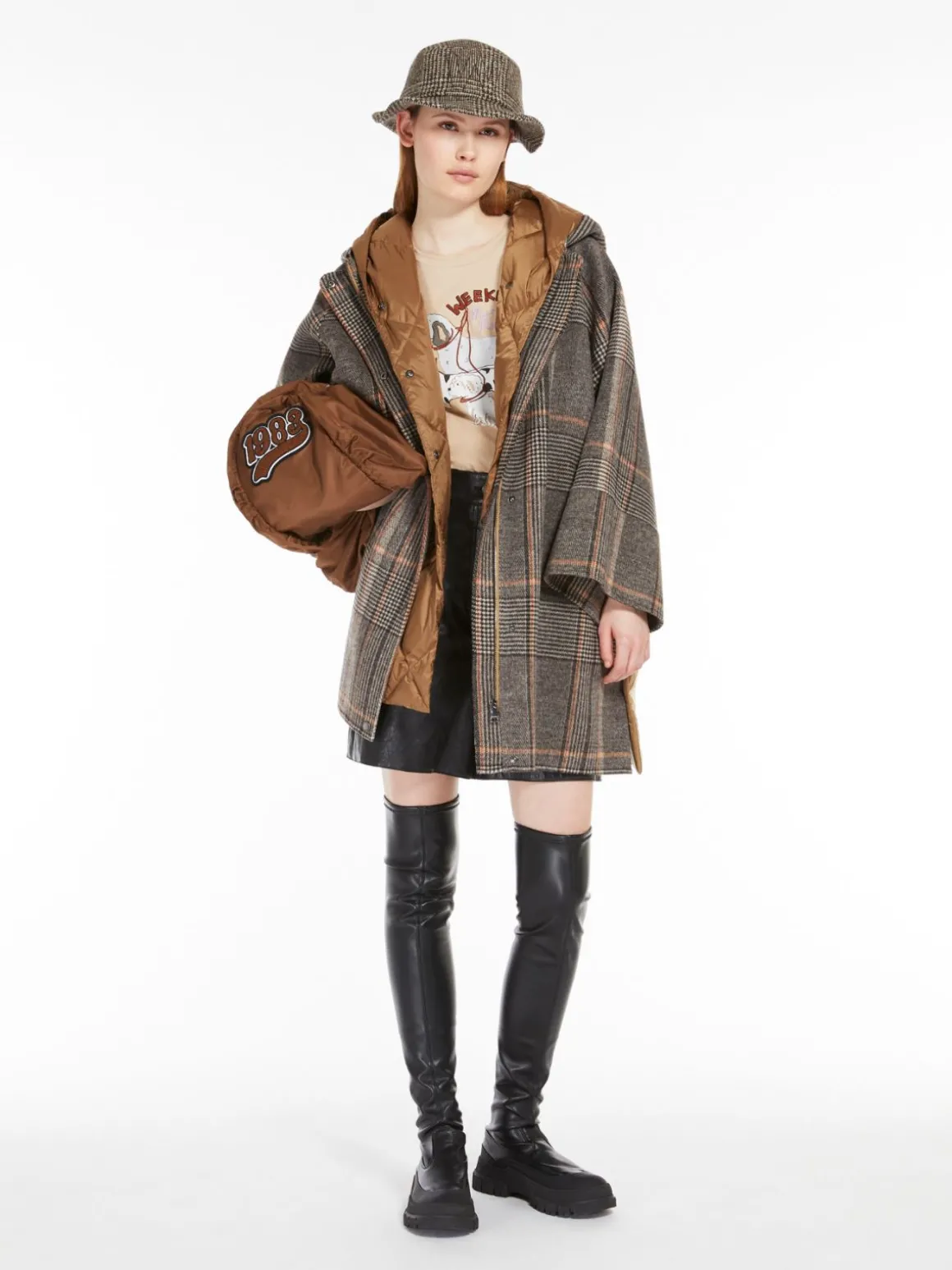 Cappotto in lana check e tela antigoccia