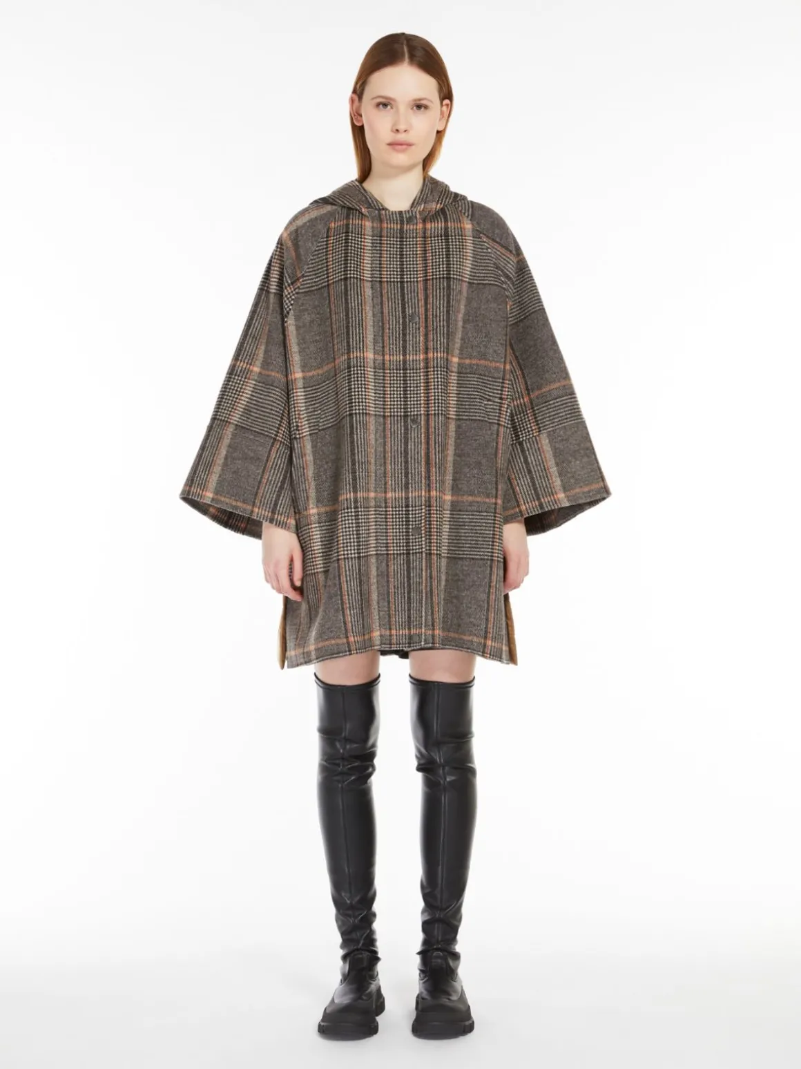 Cappotto in lana check e tela antigoccia