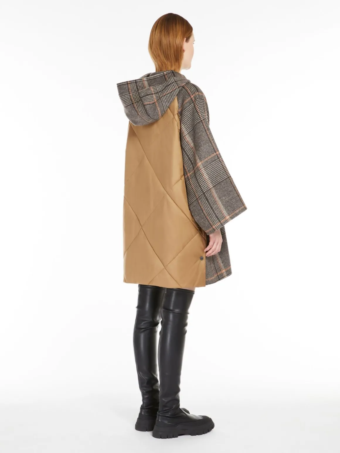 Cappotto in lana check e tela antigoccia