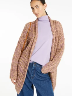 Cardigan a coste in mohair chiné