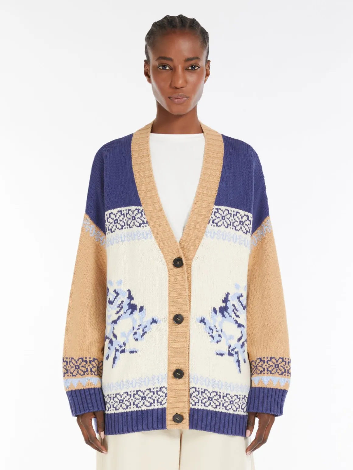 Cardigan color block in filato di cotone