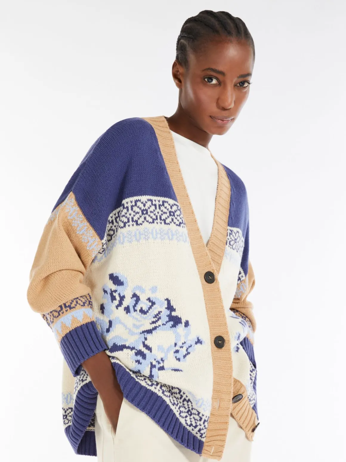 Cardigan color block in filato di cotone