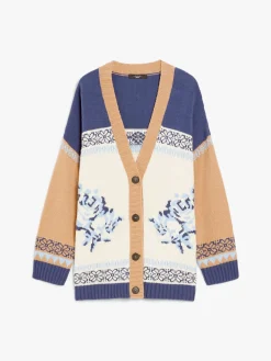 Cardigan color block in filato di cotone