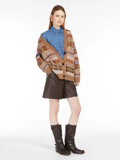 Cardigan in lana e alpaca jacquard