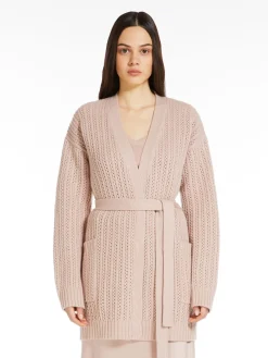 Cardigan in lana e cachemire a coste