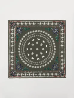 Foulard in seta con stampa e ricamo