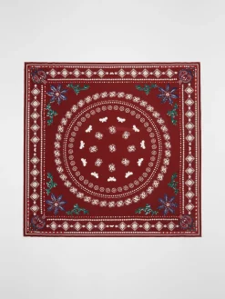 Foulard in seta con stampa e ricamo
