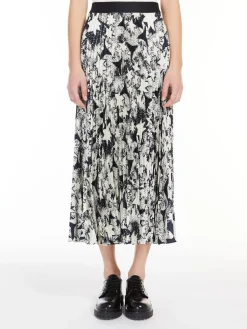 Gonna plissé in twill stampato