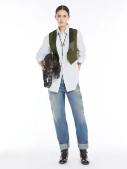 Jeans regular in denim ricamato