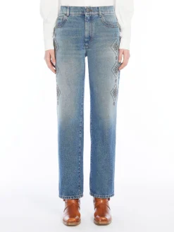Jeans regular in denim ricamato