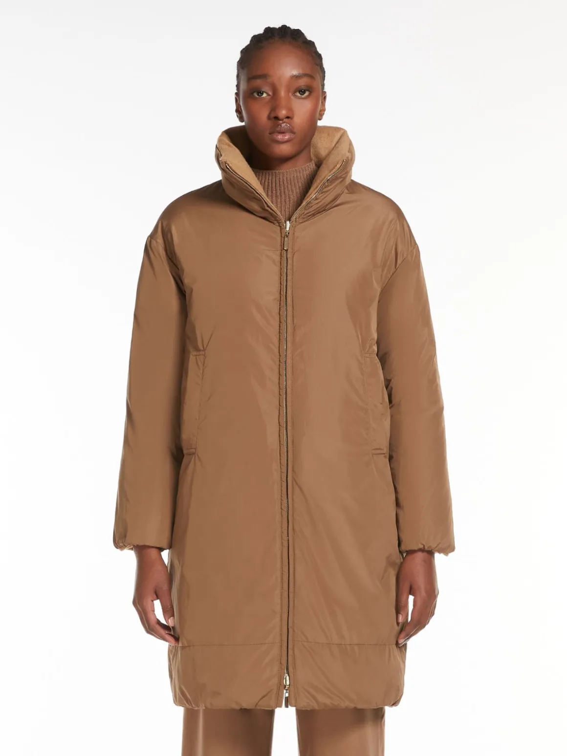 Piumino lungo reversibile in cammello