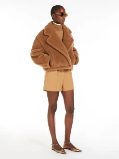 Teddy Bear Icon Coat crop in cammello